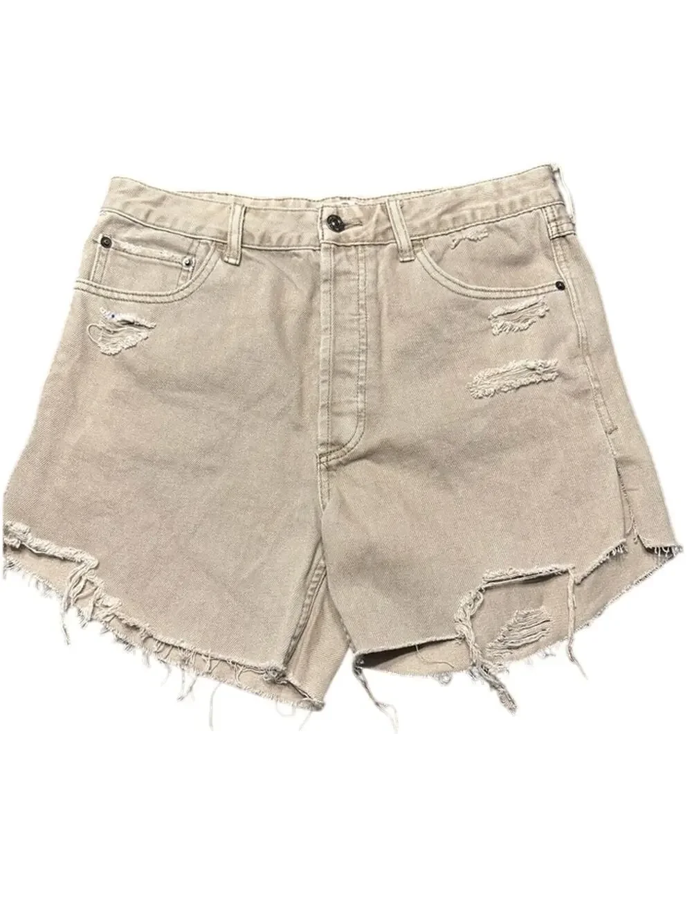We The Free Jean Mom Shorts Women 27 Grey Excellent‎ Distressed Button Fly